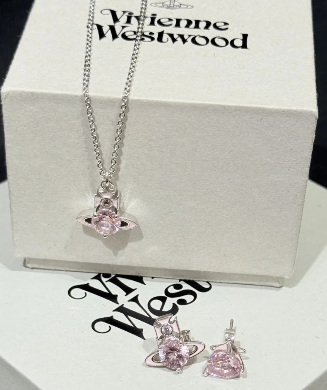 Vivienne Westwood Gold Tone Crystal Orbit Necklace and Earrings Set